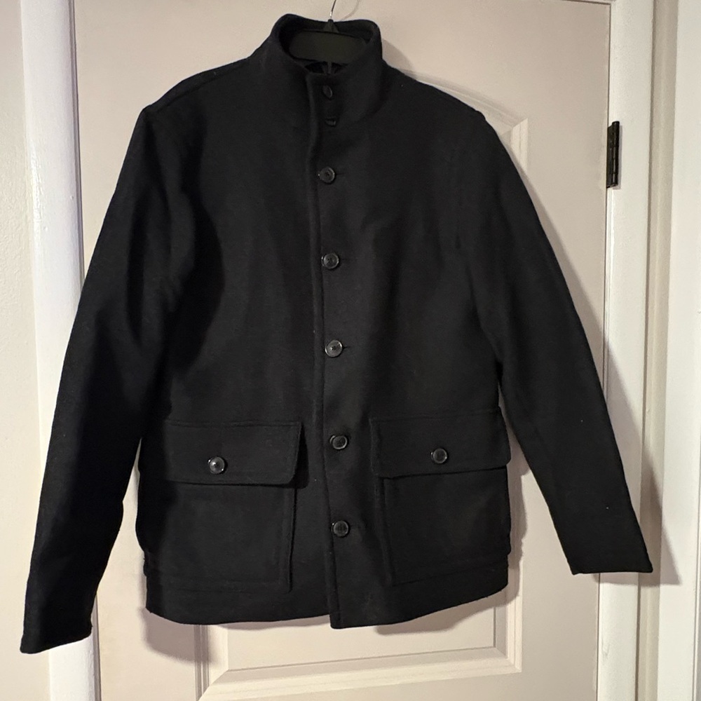 Banana Republic Men's Grey/Black Herringbone Front Pockets M Like New Short Coat
